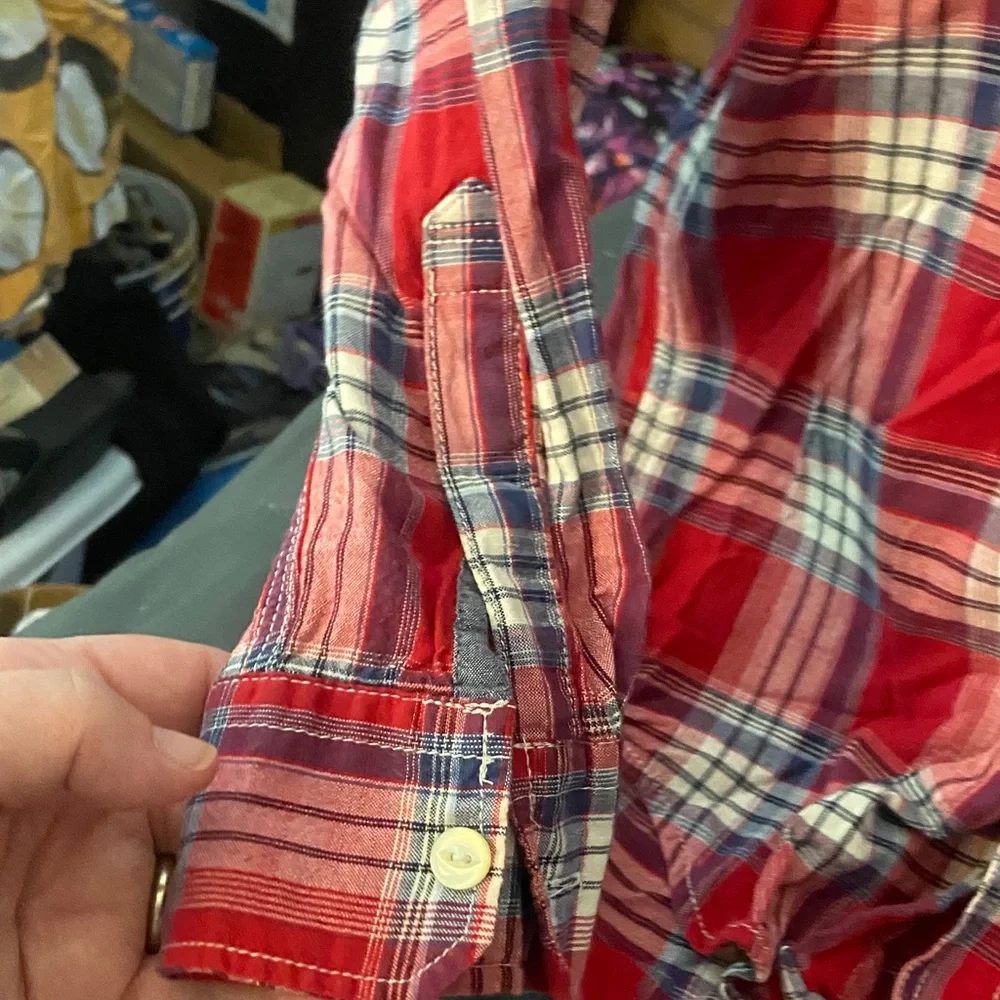 GapKids Red and Navy Plaid Button-Front Oxford style Shirt
